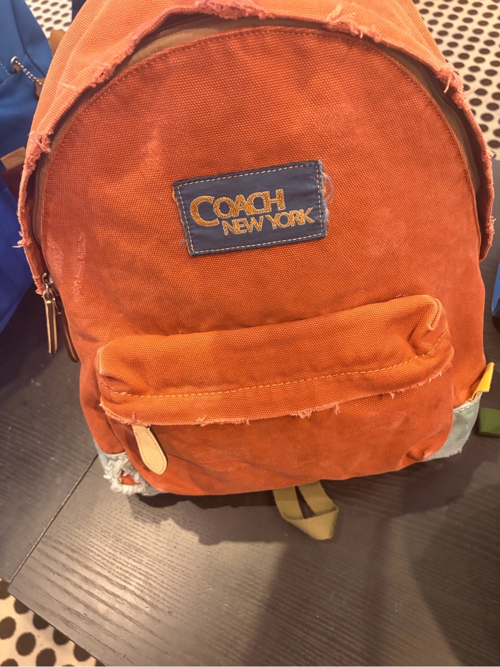 Coach Canvas Backpack with Tan Leather Trim new with tag orange color